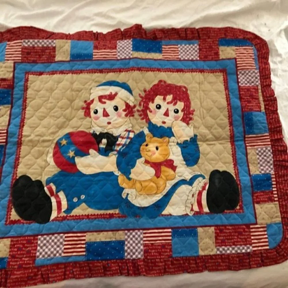 Handmade Raggedy Ann and Andy Wall Baby Blanket Hanging Art Sz 33